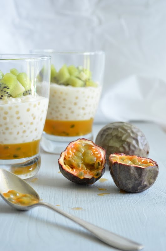 Perles du Japon au lait de coco et gelée de fruits de la passion